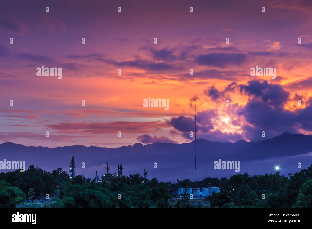 Swilight sunset sky clouds with forest Stock Photo