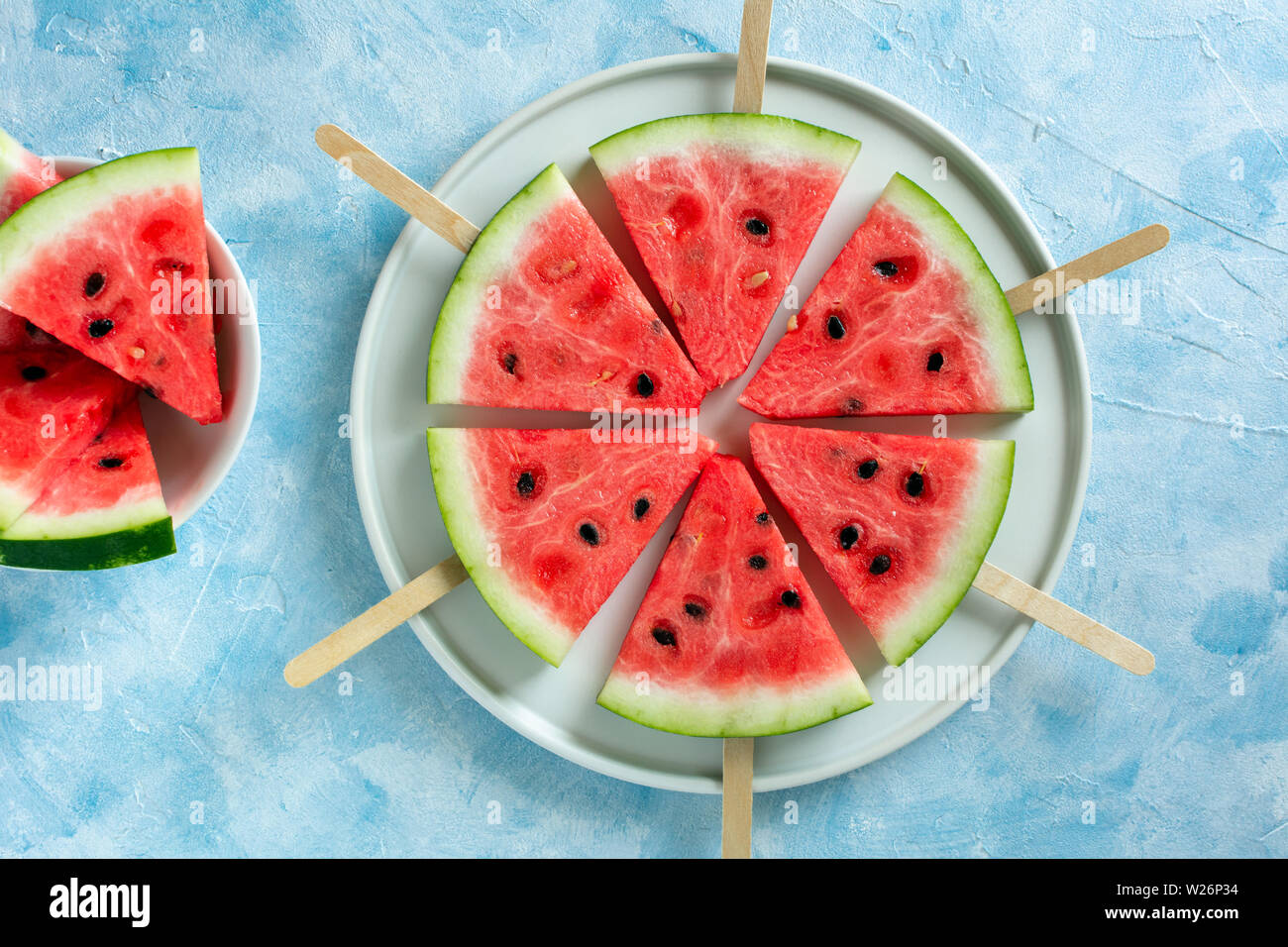 Fruit ice cream sliced watermelon on pastel blue background Stock Photo ...