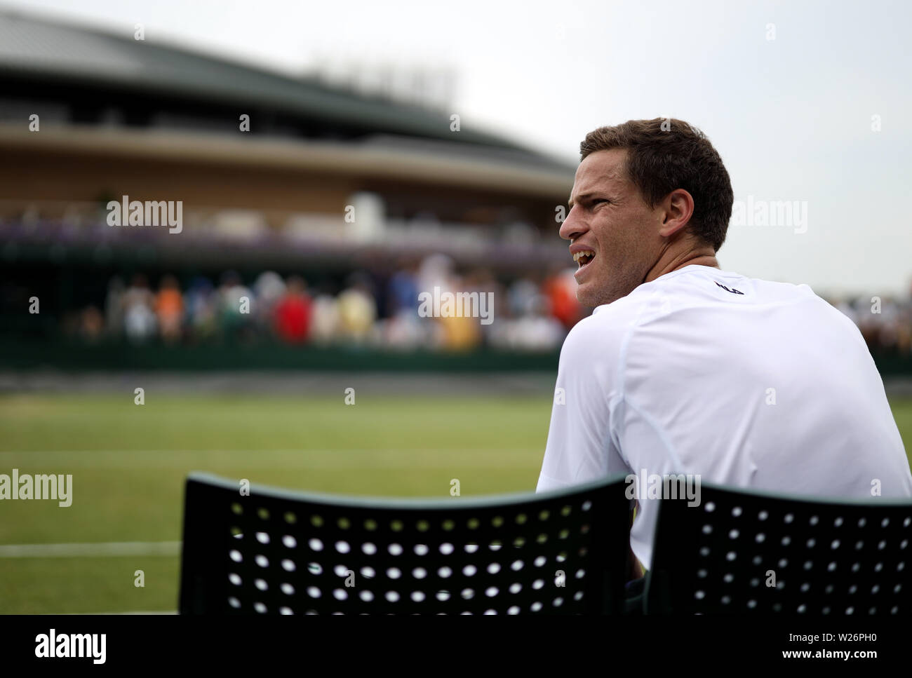 Diego Schwartzman on day six of the Wimbledon Championships at the All England Lawn Tennis and Croquet Club, Wimbledon. Stock Photo