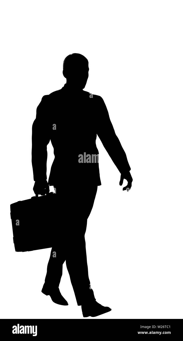 Cutout person walking on a angle view with a briefcase. Easy to use. Png format can be transform to others. Color easily can be change Stock Photo