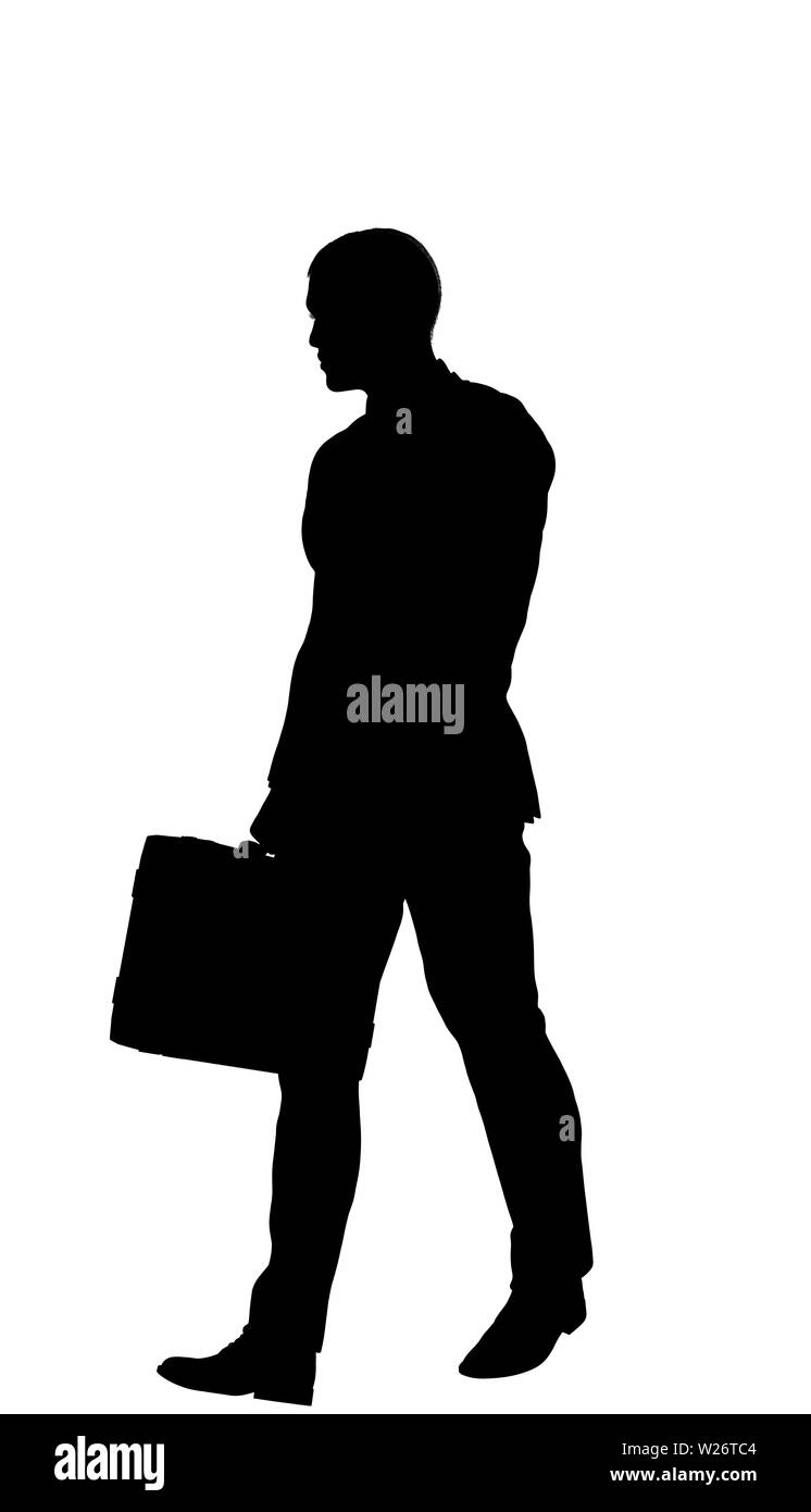Cutout person walking on a angle view with a briefcase. Easy to use. Png format can be transform to others. Color easily can be change Stock Photo