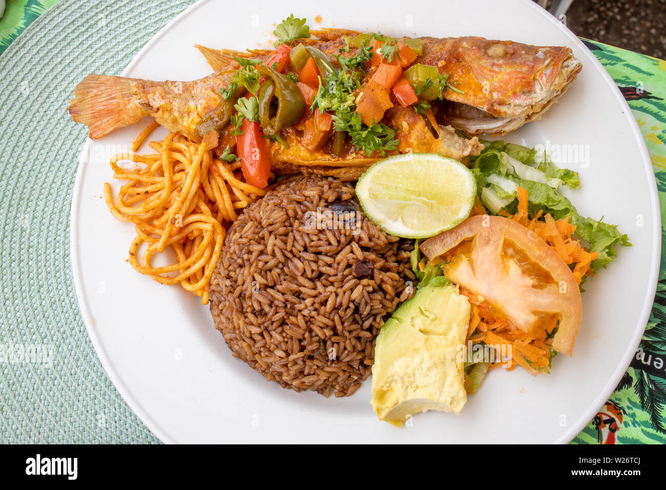 Whole red snapper, Rosemary's Seafood and Creole restaurant, Marigot