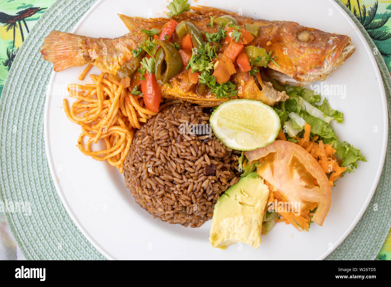 Whole red snapper, Rosemary's Seafood and Creole restaurant, Marigot