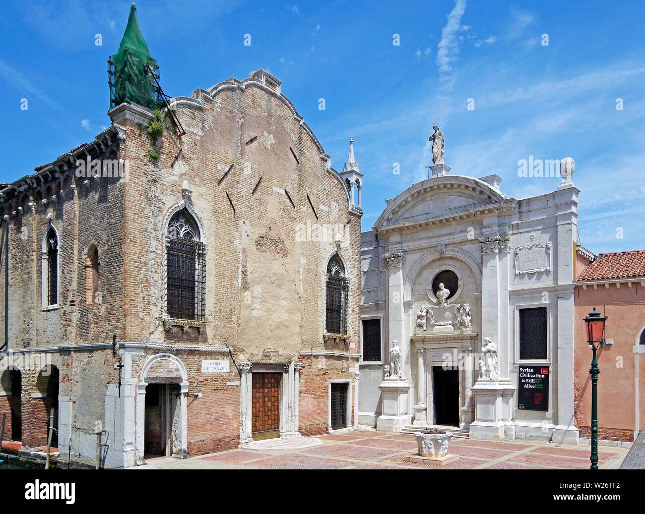 The former church of Santa Maria di Valverde and the Scuola Vecchia della Misericordia which face the Campo de l’Abazia in Venice Italy Stock Photo