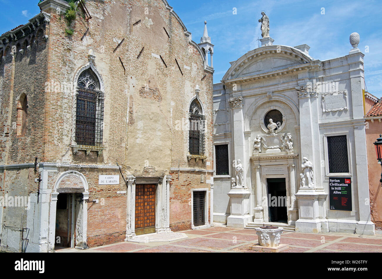 The former church of Santa Maria di Valverde and the Scuola Vecchia della Misericordia which face the Campo de l’Abazia in Venice Italy Stock Photo