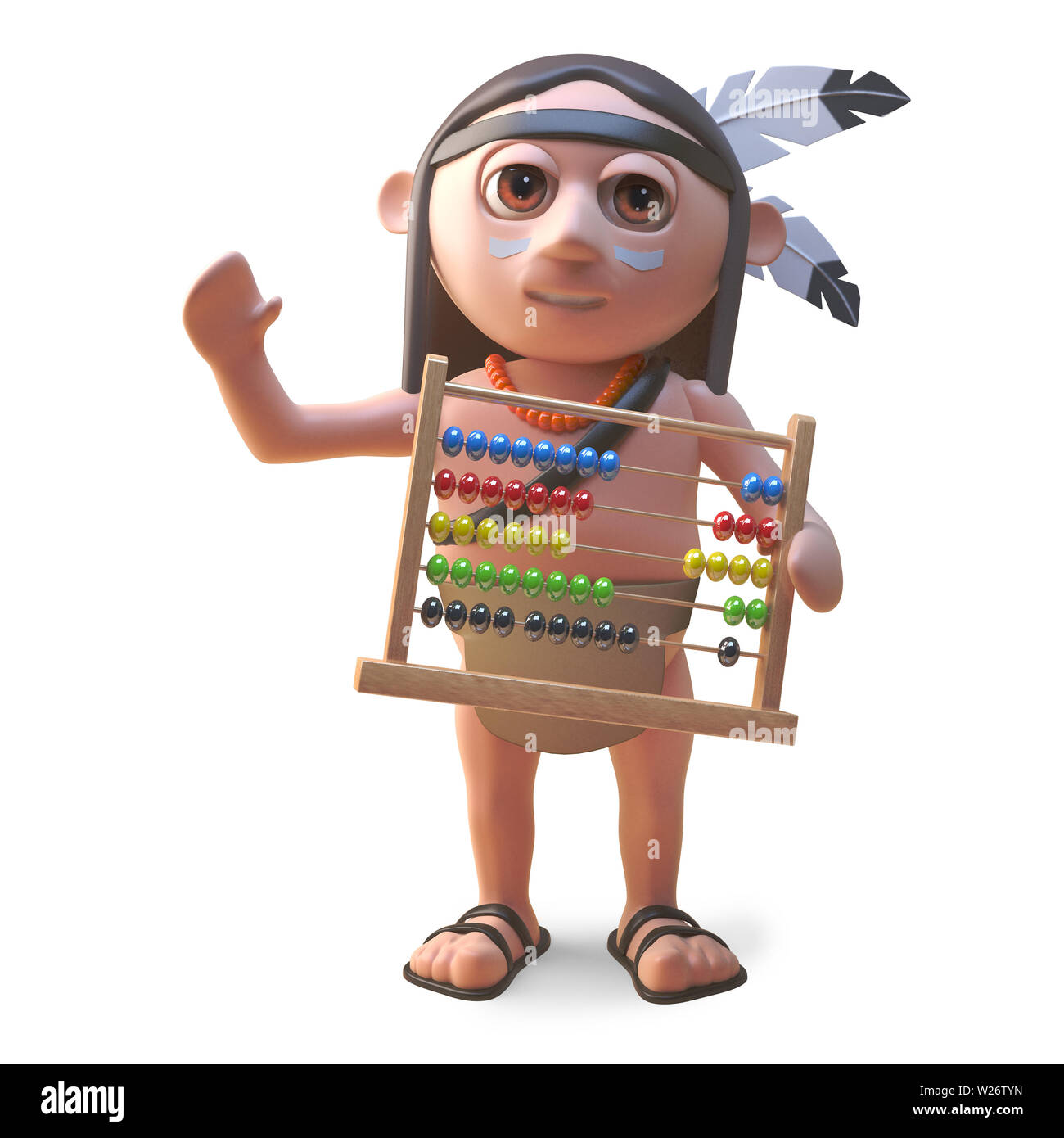 Native American Indian counts with an abacus, 3d illustration render Stock Photo