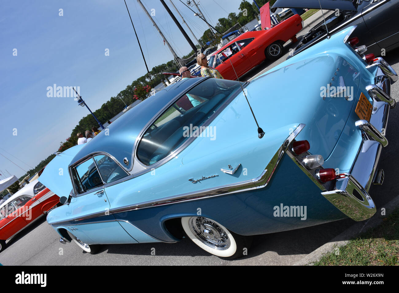 A 1956 Desoto car on display at a car show. Stock Photo