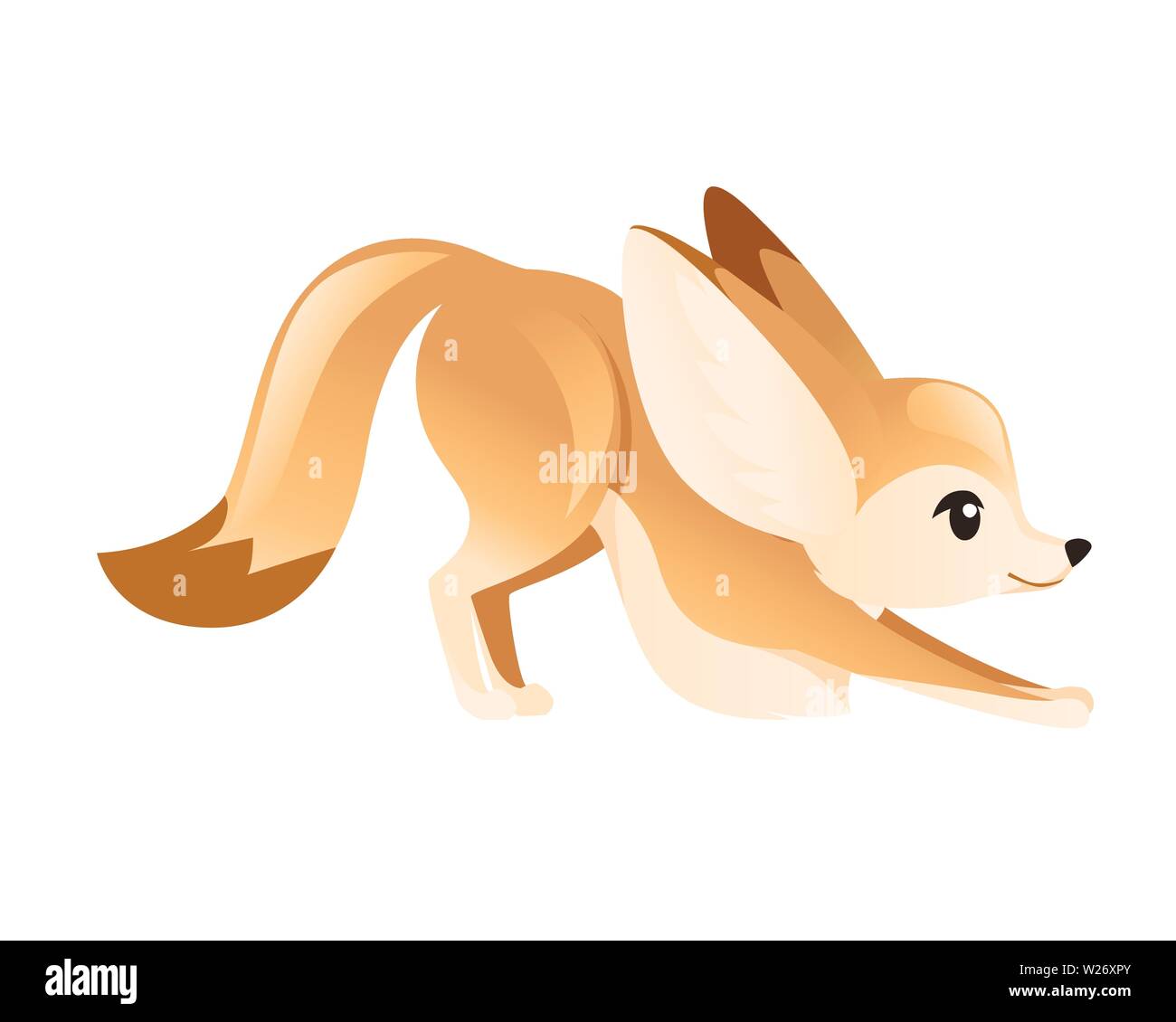 Cute fennec fox flat vector illustration cartoon animal design white background side view. Stock Vector
