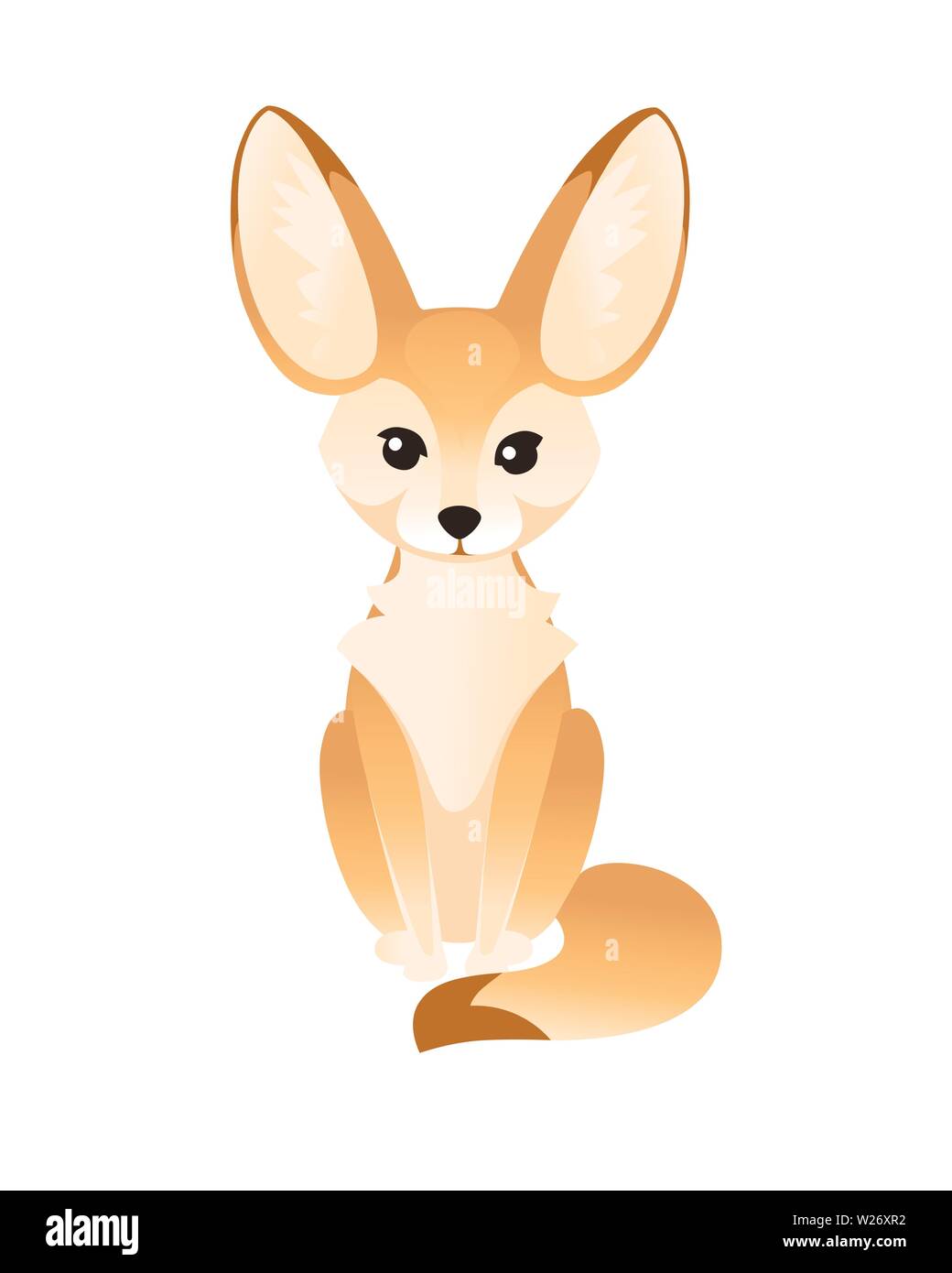 Cute fennec fox sit on floor flat vector illustration cartoon animal design white background front view. Stock Vector