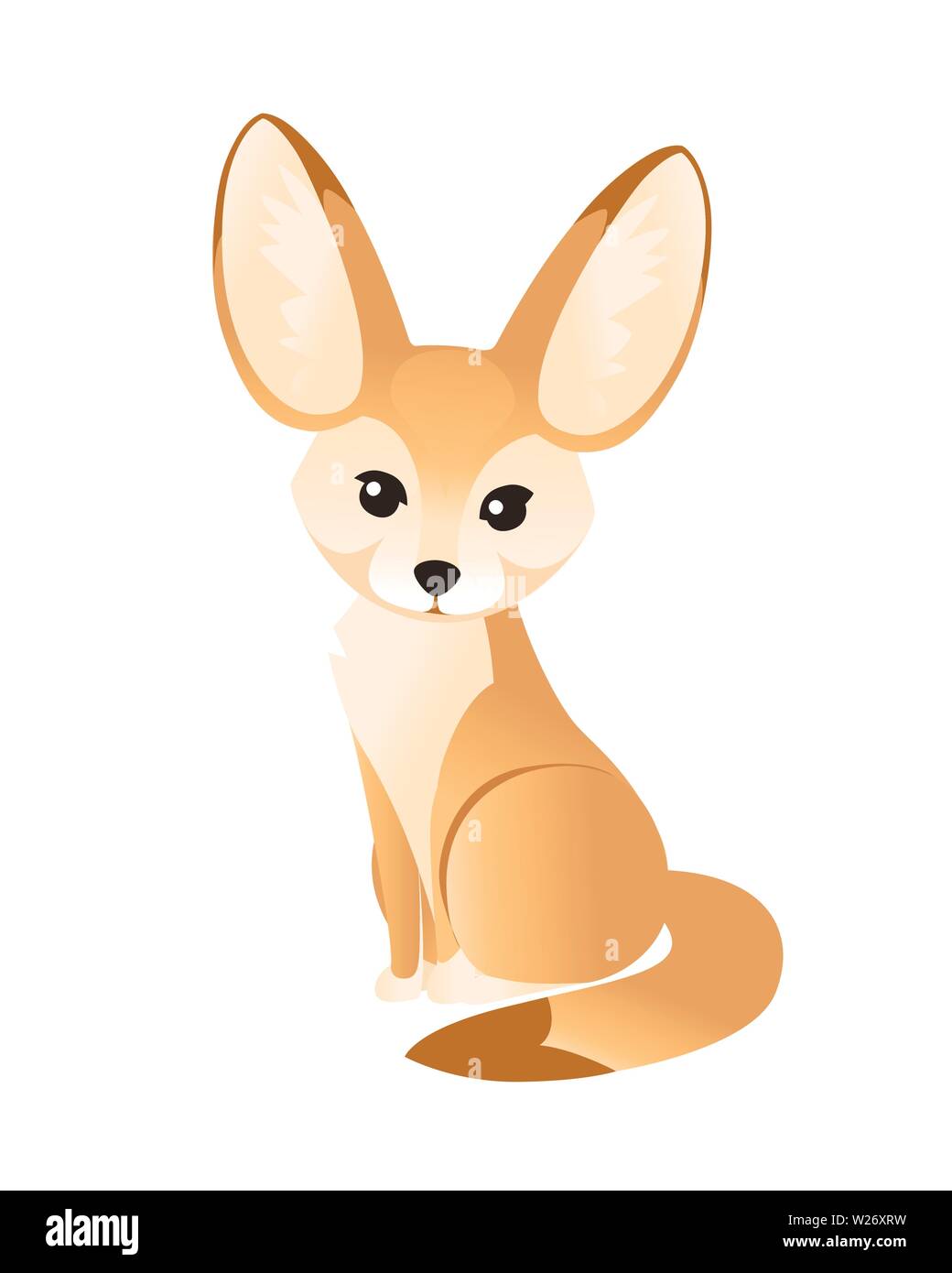 Cute fennec fox sit on floor flat vector illustration cartoon animal design white background front view. Stock Vector