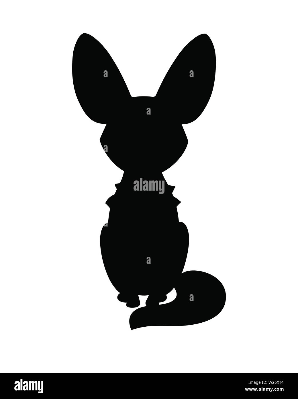Black silhouette cute fennec fox sit on floor flat vector illustration cartoon animal design white background front view. Stock Vector