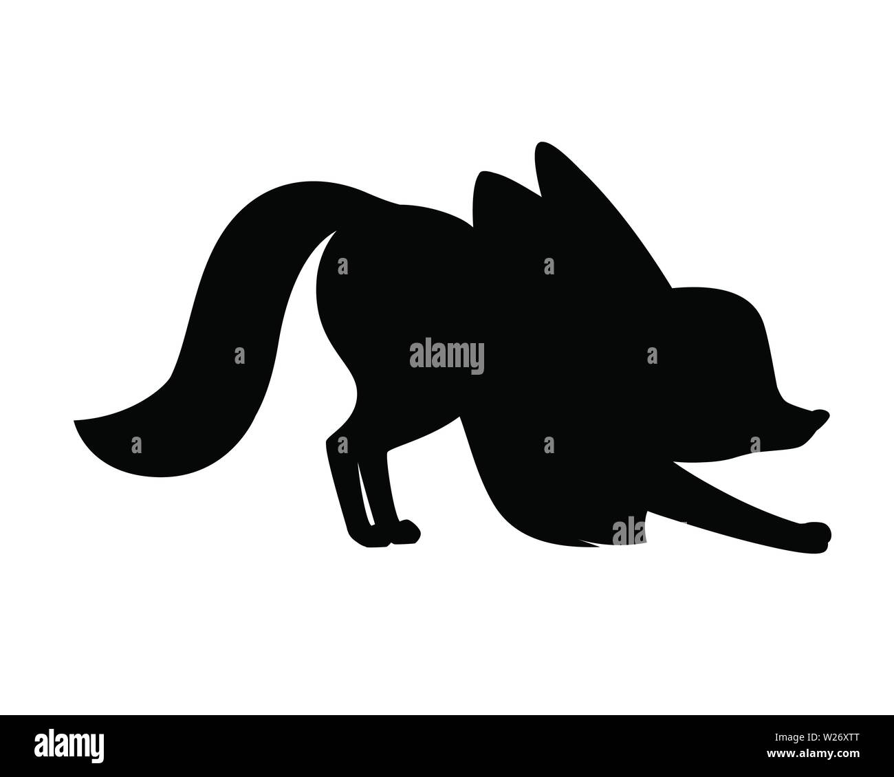 Black silhouette cute fennec fox flat vector illustration cartoon animal design white background side view. Stock Vector