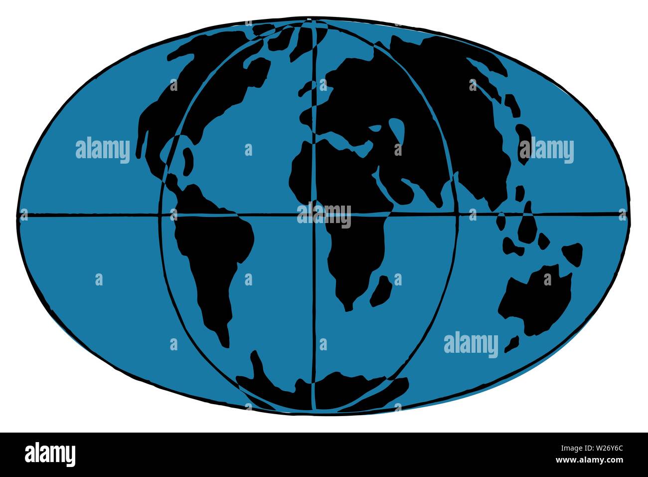 Blue Globe with meridians silhouette Stock Vector