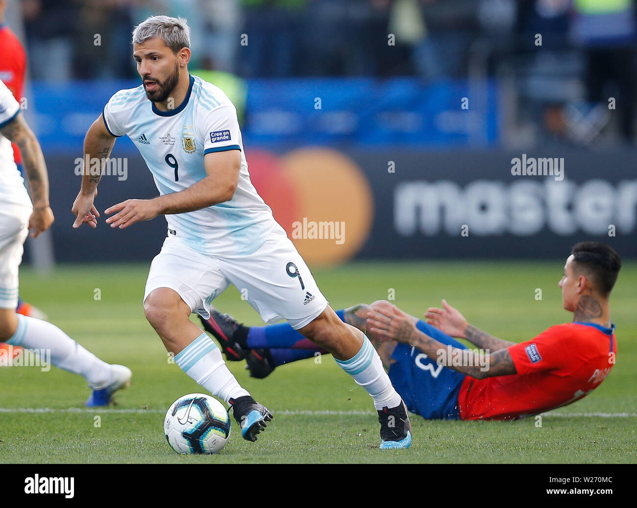 SÃO PAULO, SP - 06.07.2019: ARGENTINA VS. CHILE - Sergio Kun Aguero from Argentina during a match between Argentina and Chile, valid for the third place match of the Copa América 2019, held this Saturday (06) at the Corinthians Arena in São Paulo, SP. (Photo: Marcelo Machado de Melo/Fotoarena) Stock Photo
