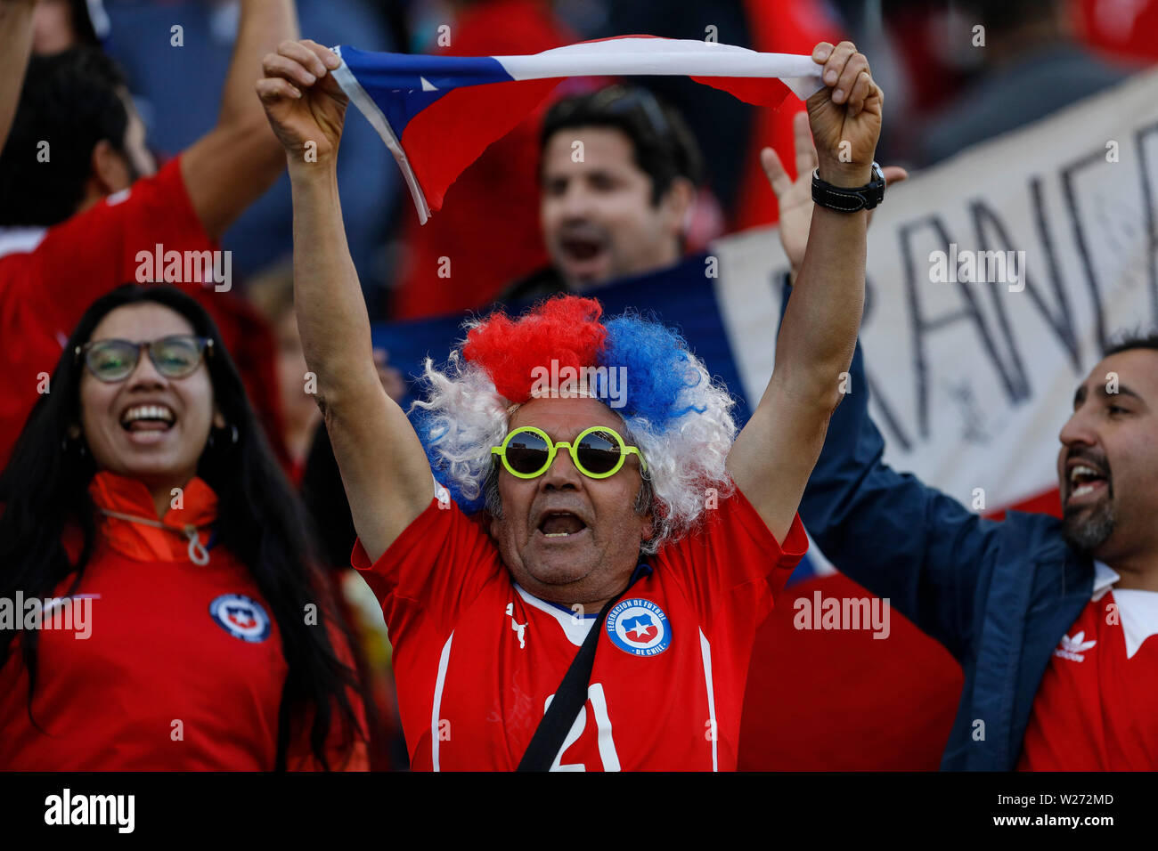 SÃO PAULO, SP - 06.07.2019: ARGENTINA VS. CHILE - Fan during a match between Argentina and Chile, valid for the third place match of Copa América 2019, held this Saturday (06) at the Corinthians Arena in São Paulo, SP. (Photo: Ricardo Moreira/Fotoarena) Stock Photo