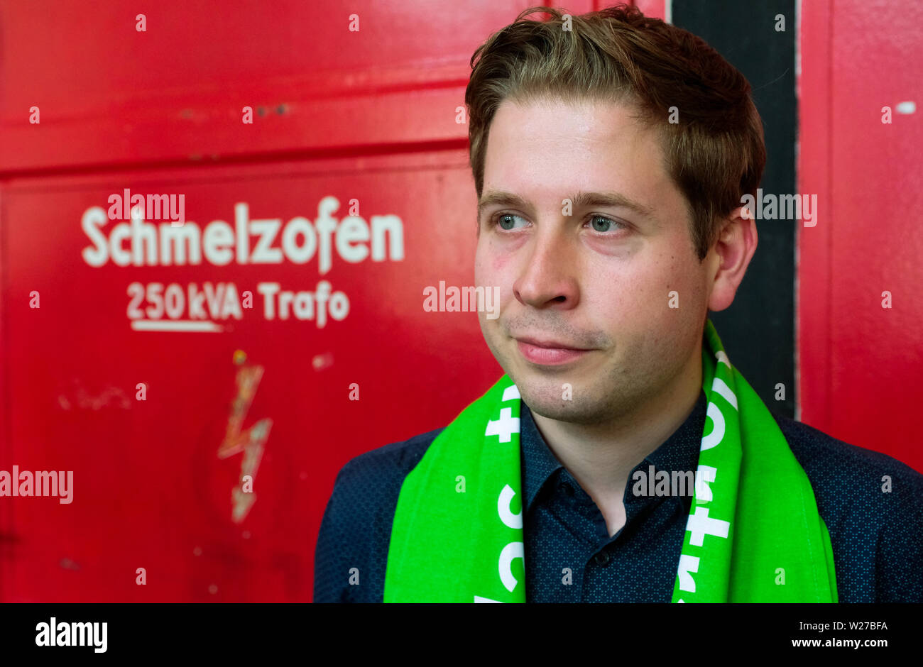 Dortmund, Germany, 21, June 2019: KEVIN KUEHNERT on a podium of the 37th German Protestant Church Congress. Kuehnert (born July 1, 1989 in West Berlin) is a German politician of the SPD Social Democratic Party.. Since 24 November 2017 he is Federal Chairman of the Young Socialists (Juso) Stock Photo