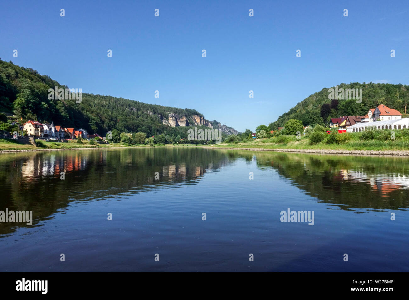 Elbe Valley in Saxon Switzerland National Park, Elbe River Saxony Germany Europe countryside Stock Photo