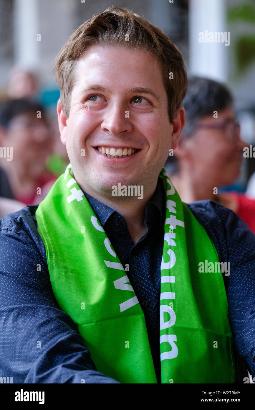 Dortmund, Germany, 21, June 2019: KEVIN KUEHNERT on a podium of the 37th German Protestant Church Congress. Kuehnert (born July 1, 1989 in West Berlin) is a German politician of the SPD Social Democratic Party.. Since 24 November 2017 he is Federal Chairman of the Young Socialists (Juso) Stock Photo