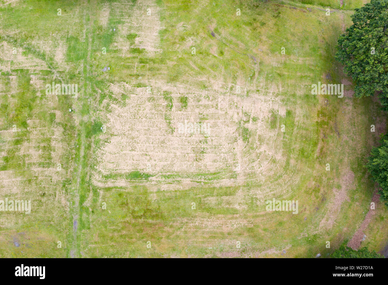 Aerial view of Rough Castle fort location Roman Antonine Wall at Rough Castle, Central Region, Scotland, UK Stock Photo