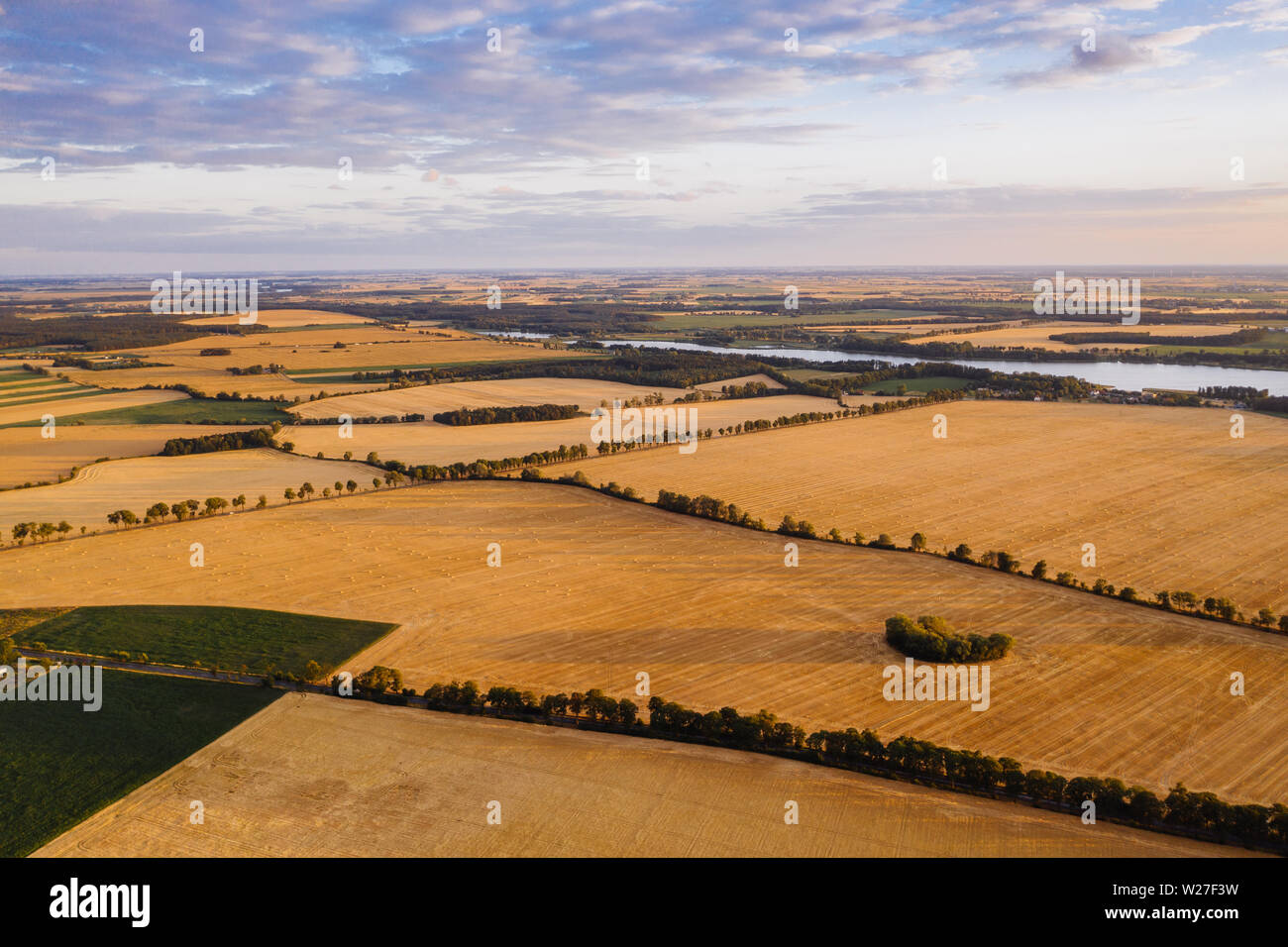Aerial drone photography of farm lands. Agricultural parcels of