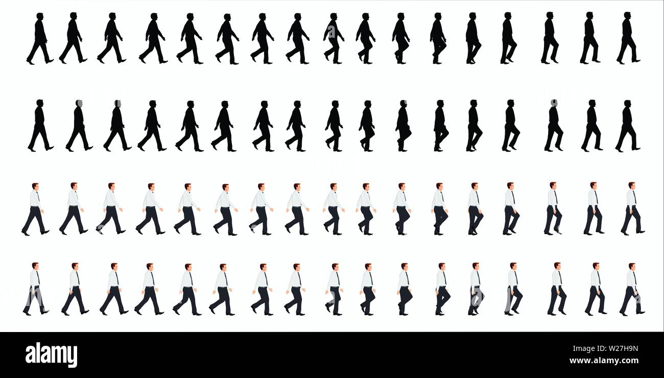 Businessman walk cycle animation sequense vector, loop animation