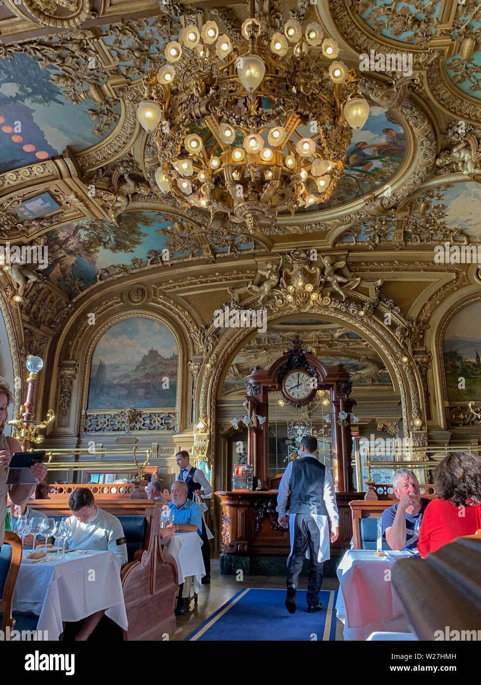 Paris, FRANCE,  People inside Traditional French Brasserie Restaurant interior, Le Grand Bleu, in Gare de Lyon, historic train station, paris traditional Stock Photo