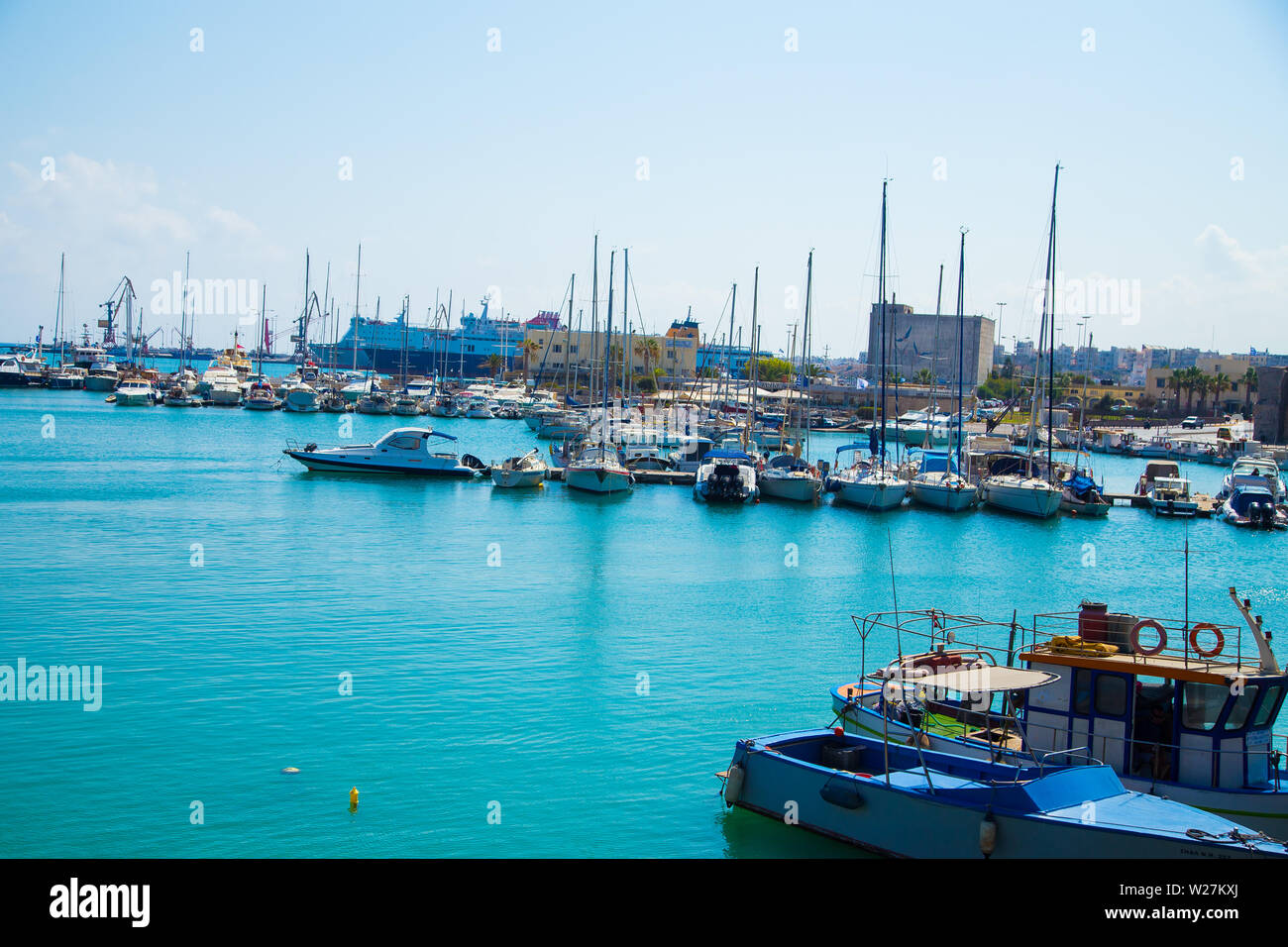 yachts in port of Heraklion, Greece Stock Photo