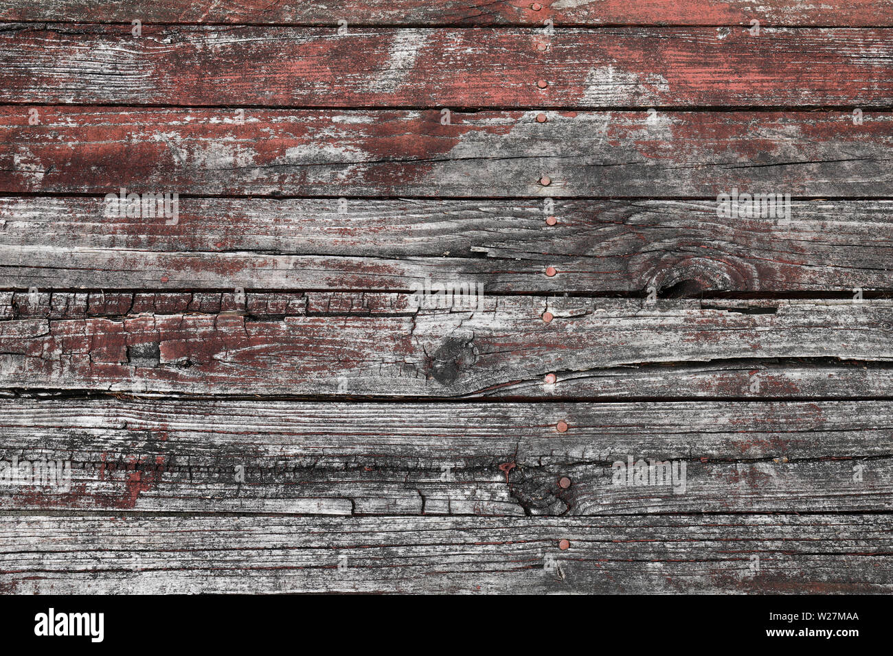 Wood texture background. Old, weathered deck with nails I Stock Photo