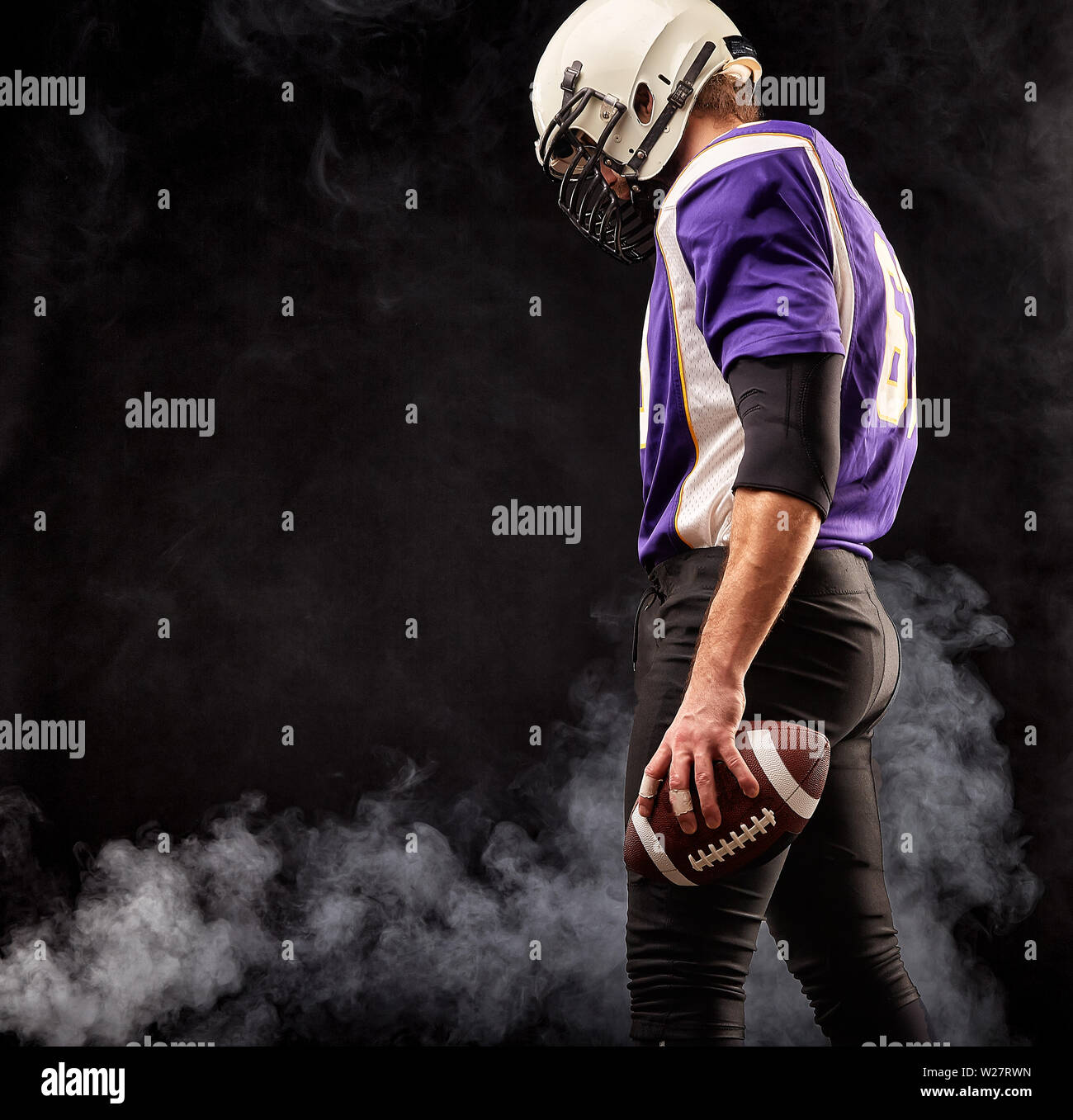 Portrait Close Up American Football Player Bearded Without A Helmet With The Ball In His Hands Concept American Football Patriotism Close Up Stock Photo Alamy