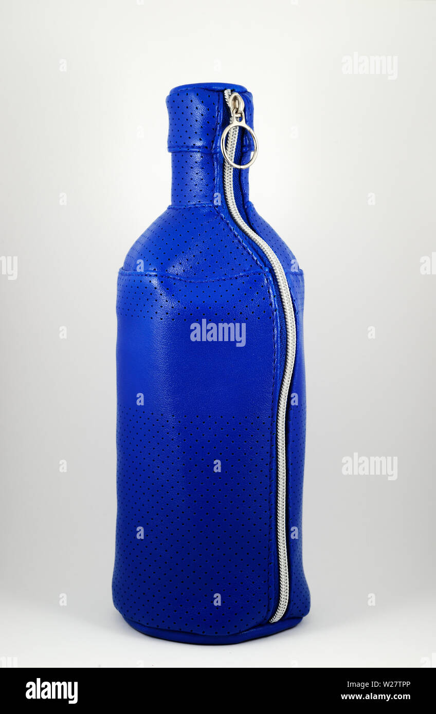 blue plastic bottle case with metal zipper Stock Photo Alamy