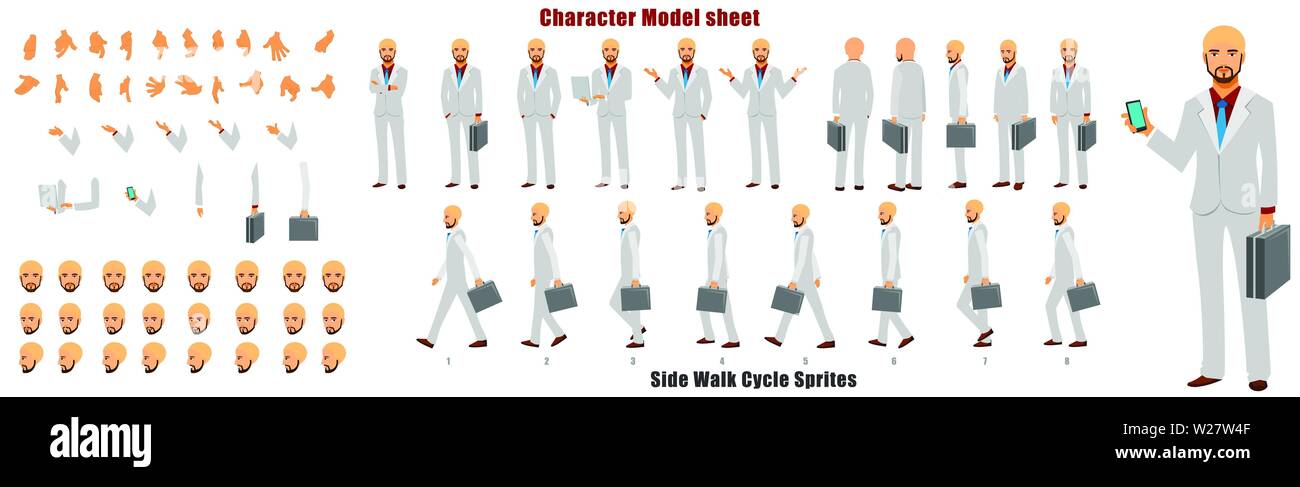 Businessman Character Model sheet with Walk cycle Animation Sequence Stock  Vector Image & Art - Alamy