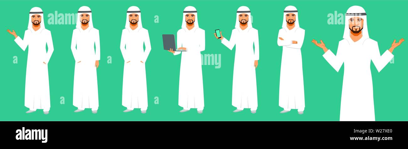 Arab businessman character set vector Stock Vector