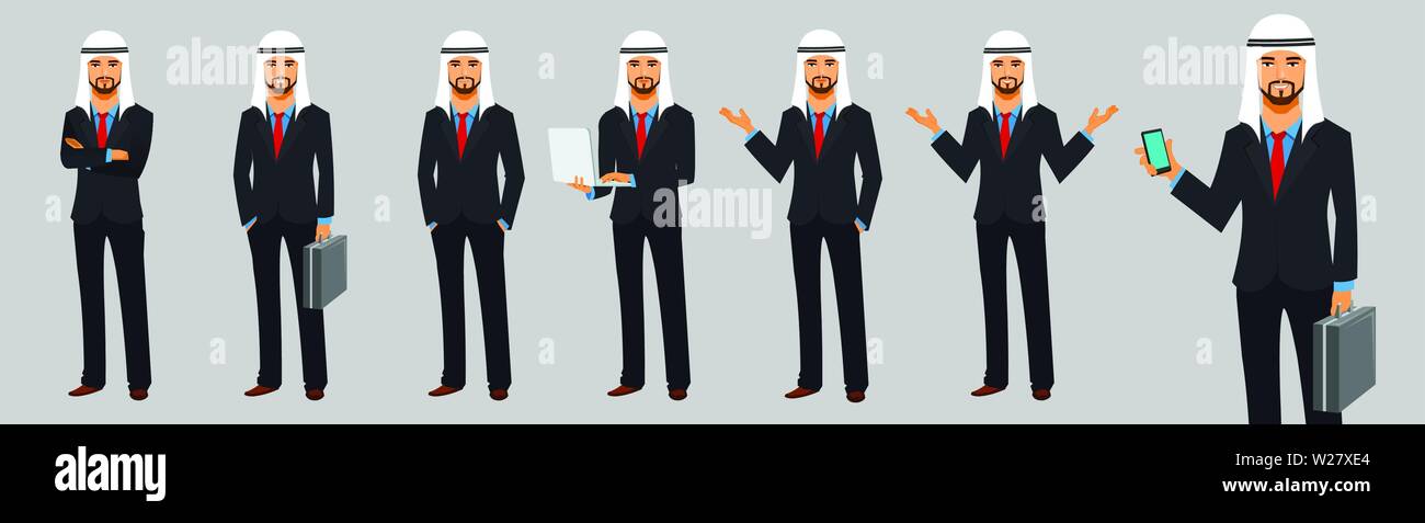 Arab businessman character set vector Stock Vector
