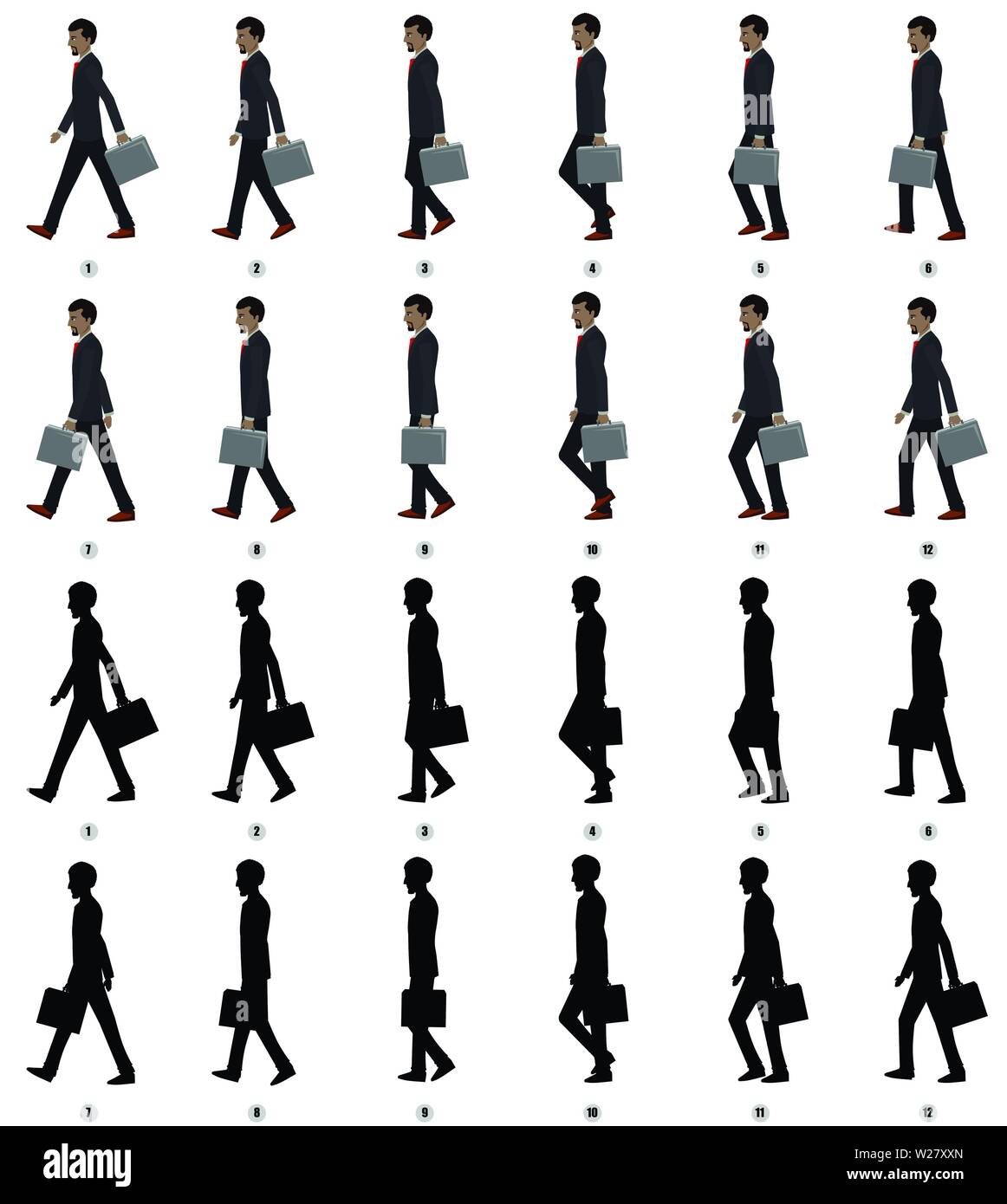 Businessman walk cycle animation sequense vector, loop animation