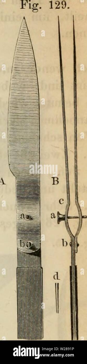 Archive image from page 389 of Das mikroskop Theorie, gebrauch, geschichte. Das mikroskop. Theorie, gebrauch, geschichte und gegenwärtiger zustand desselben  dasmikroskoptheo00hart Year: 1859  Viilentin's Doppelmesser. Gerb er's Dojipelmesser. Harting's Doppelmesser. ränder, wie es in dem Durchschnitte d angegeben ist. Das ist ein wich- tiger Punkt, worauf beim Anfertigen von Doppelmessern wohl zu achten ist; denn wenn der Abstand für alle Punkte der nämliche ist, dann bleibt bei einem Durchschnitte das abgetrennte Stückchen zwischen den beiden Blättern stecken. Aus dem nämlichen Grunde muss a Stock Photo