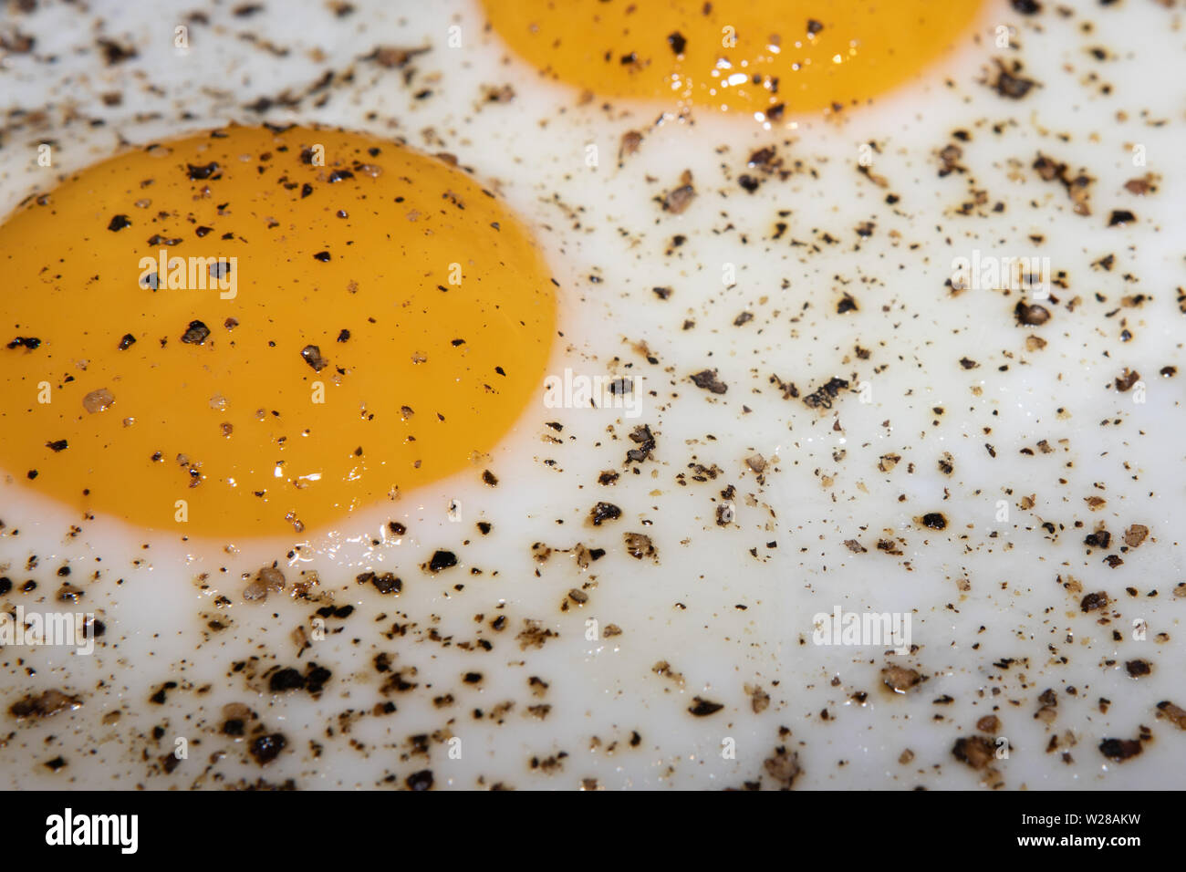 Two fried eggs sunny side up with pepper Stock Photo