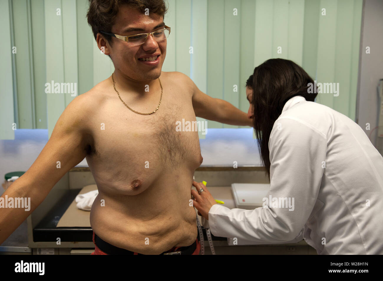 Pedro Alfonso Ignacio Vanegas Bravo, a Mexican 17 year oldteenager, during  a medical check-up after a consequent weight-loss at the Federico Gomez  Children's Hospital in Mexico City, Mexico on September 20, 2013.