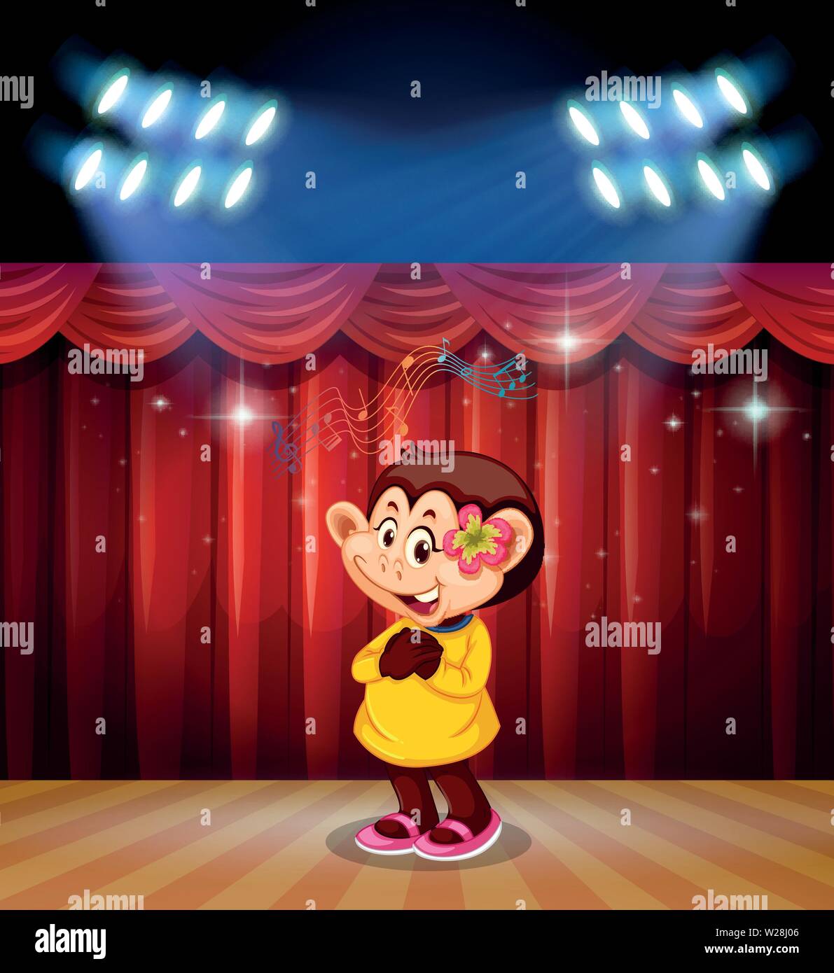 A monkey perform on stage illustration Stock Vector