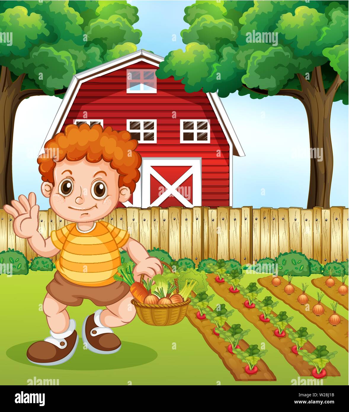 A boy harvest vegetable illustration Stock Vector