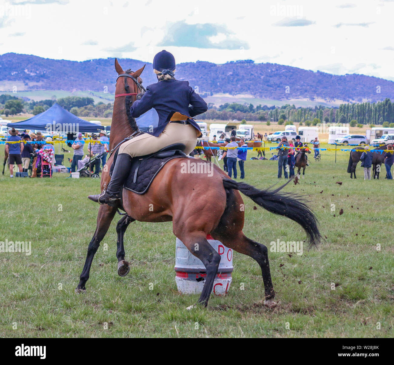 Barrel racing at Bungendore Show in New south Wales, Australia Stock Photo