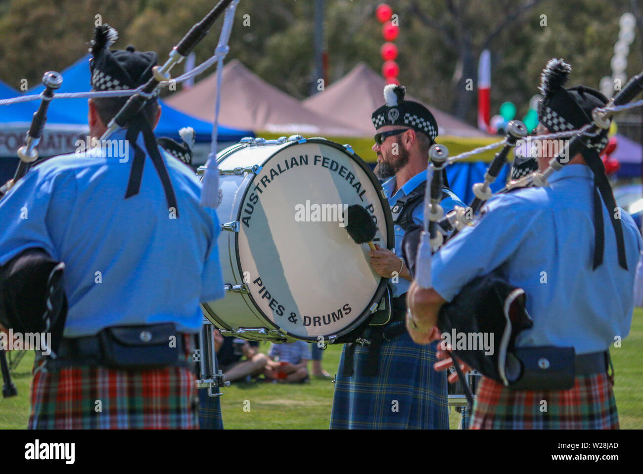 Australian Federal Police Pipes and Drums, Canberra Burns Club Highland Gathering Stock Photo