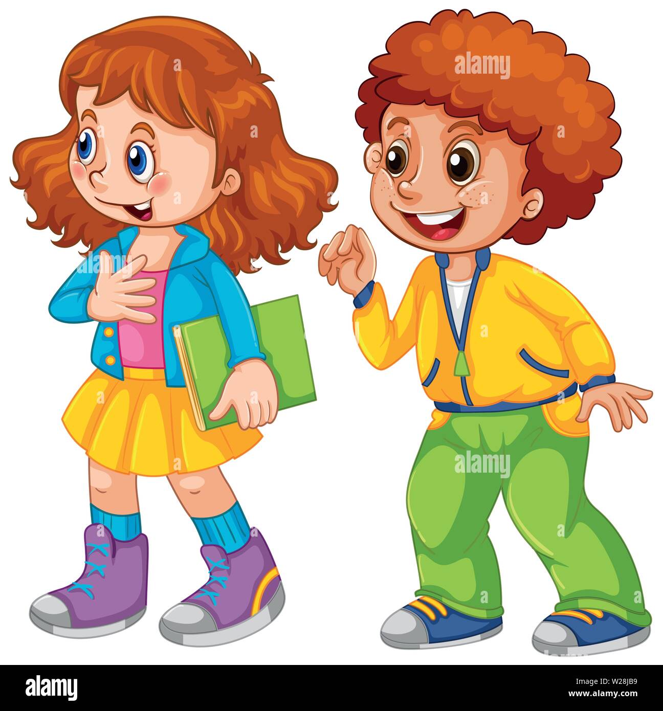 Two children white background illustration Stock Vector