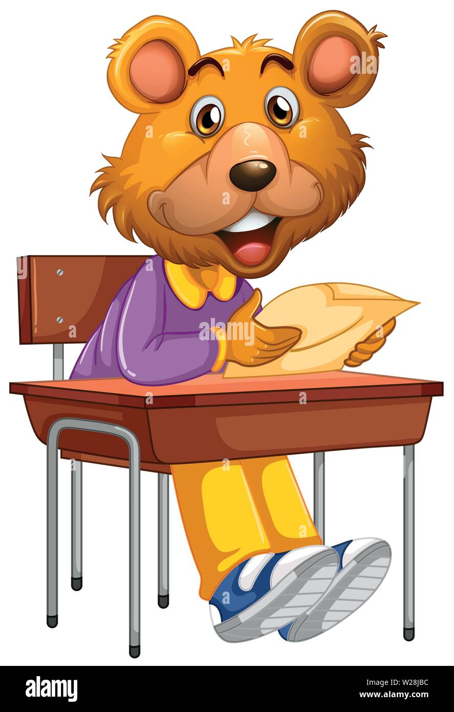 bear sitting in school desk illustration Stock Vector