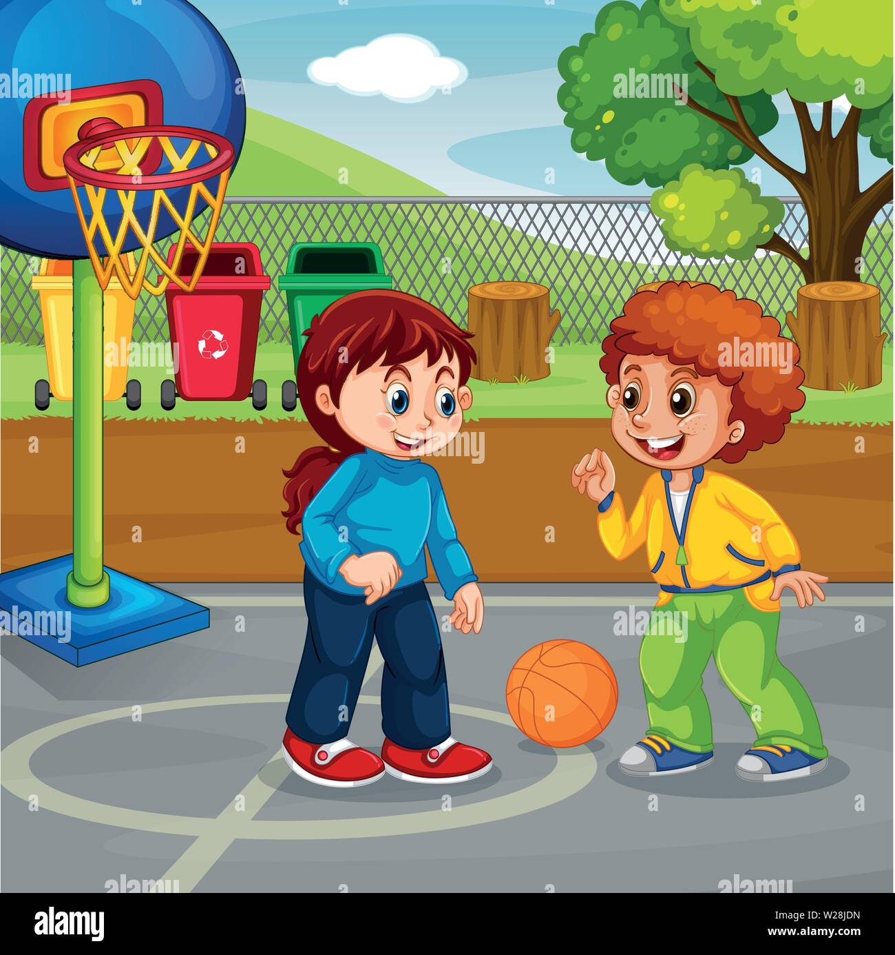 Boy and girl playing  illustration Stock Vector