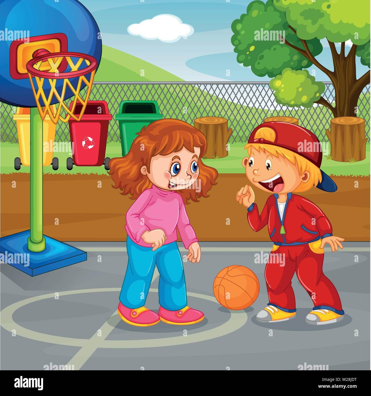 Children basketball at the park illustration Stock Vector