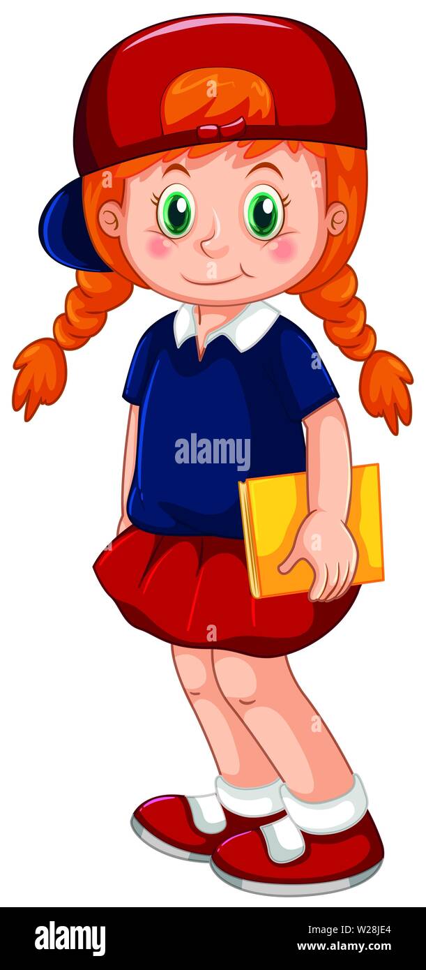 Red hair girl holding book illustration Stock Vector