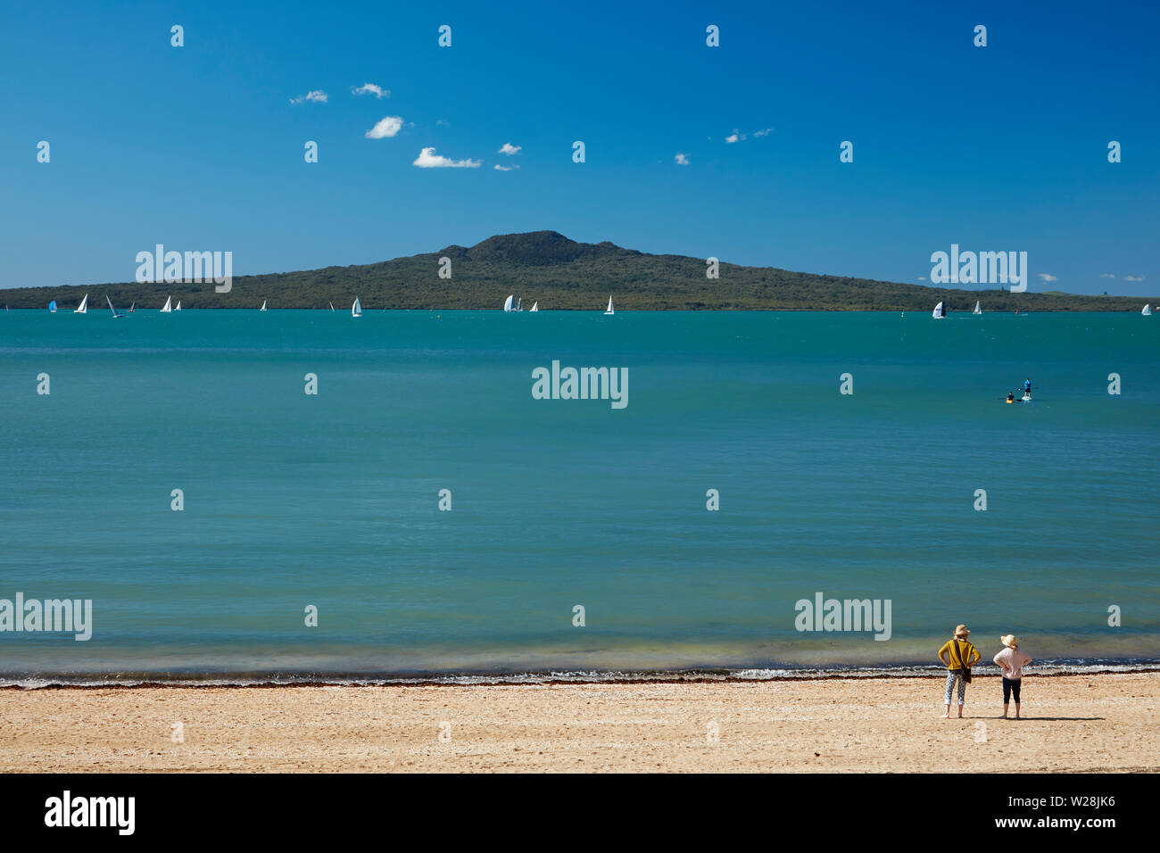 Cheltenham Beach and Rangitoto Island, Devonport, Auckland, North Island, New Zealand Stock Photo