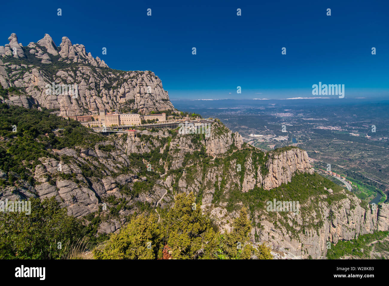 Aerial view on Santa Maria de Montserrat Abbey in Montserrat mountains Stock Photo
