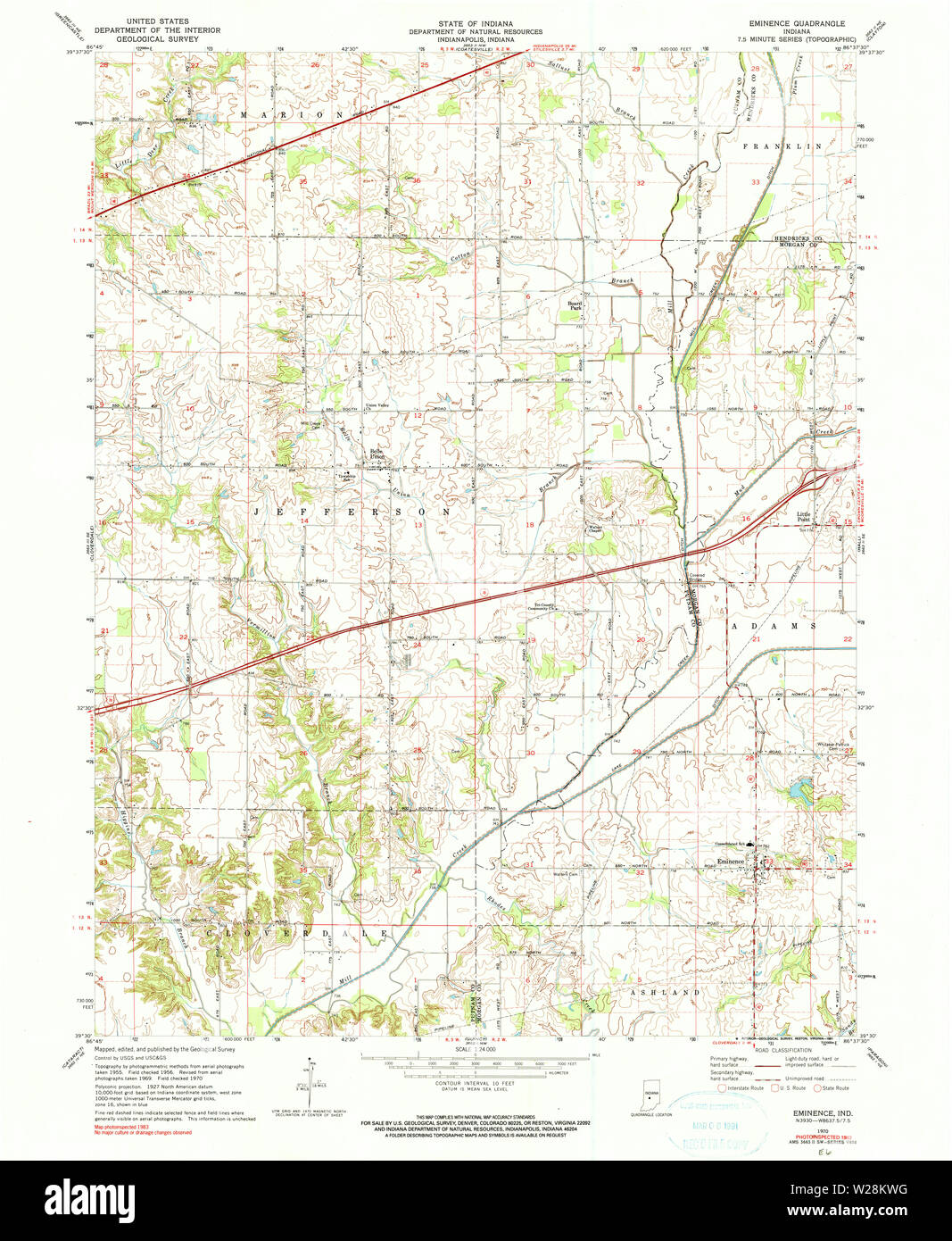USGS TOPO Map Indiana IN Eminence 156820 1970 24000 Restoration Stock