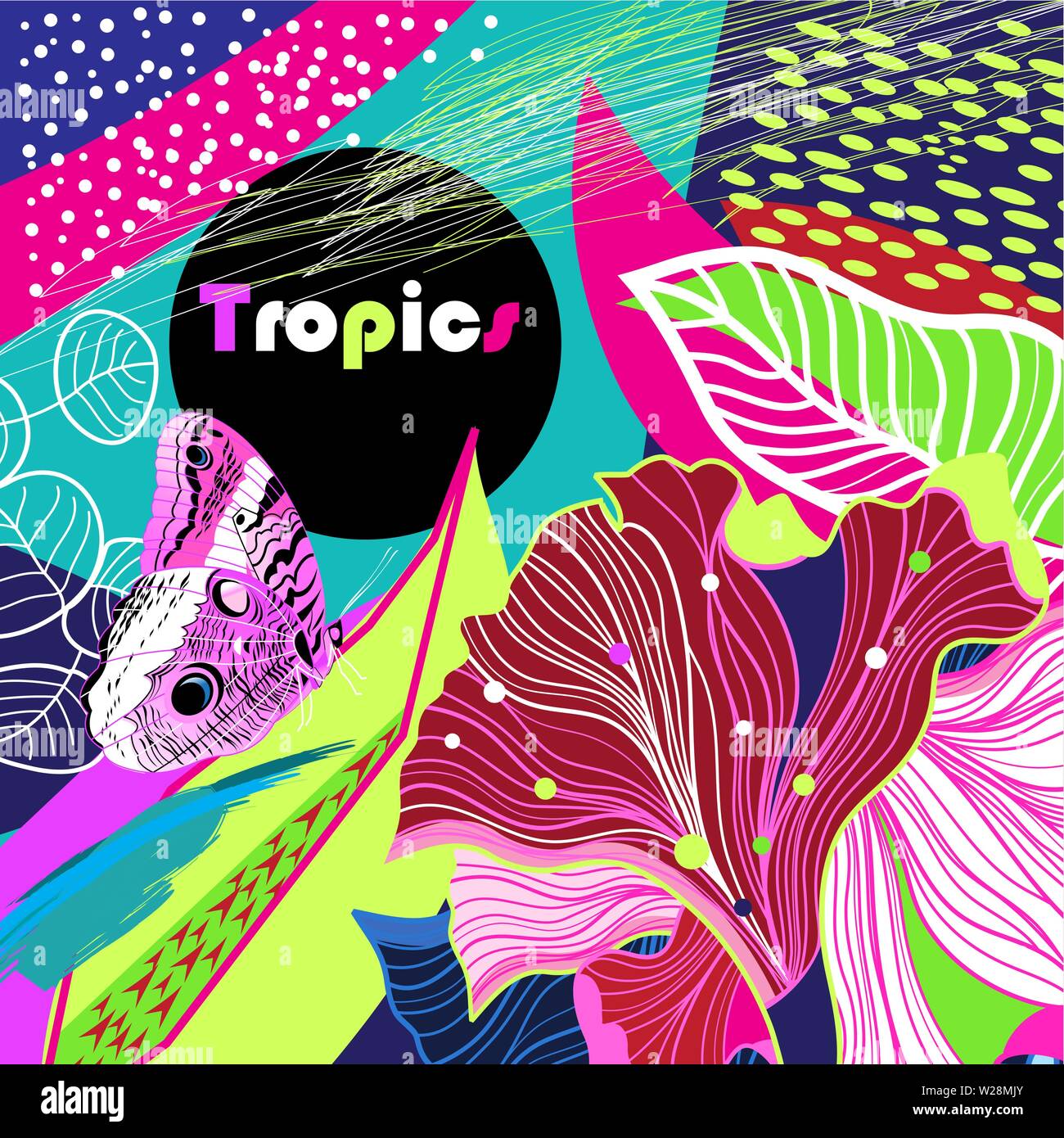 Abstract beautiful vector multicolored tropical background from elements Stock Vector